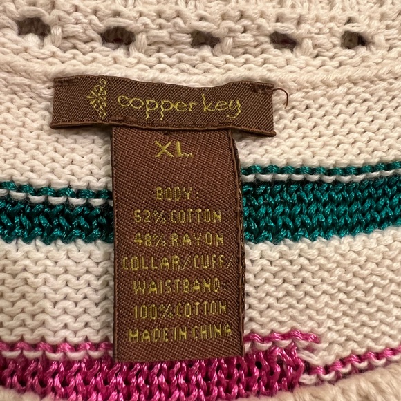 Copper Key Cream with Burgundy/Pink/Teal Stripes Knit Sweater - Picture 2 of 11